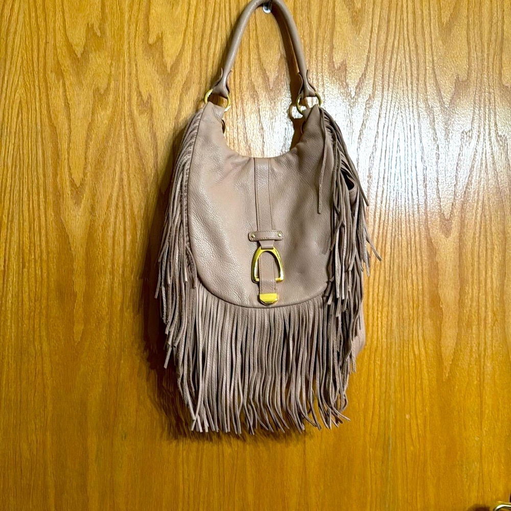 New G.I.L.I. Large Flesh Tone Fringed Backpack/Purse